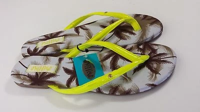 Women's MadLove Flip Flops Yellow Brown Tropical Palm Tree Sandals Mad Love - Image 1 of 3