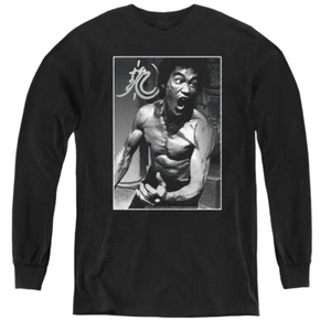 Bruce Lee Kids Long Sleeve Shirt Rage Portrait Black Tee - Picture 1 of 1