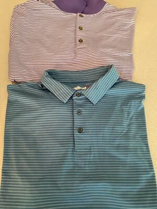 2EA Kirkland Performance Ben Hogan Polo’ Shirt Mens Large Blue Purple Striped SS - Picture 1 of 5