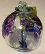 Kitras Art Glass Hand Blown Orb 5" Ornament Spirit Ball Purple Yellow 2012
