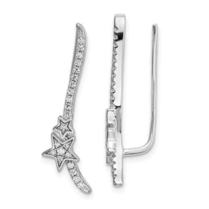28mm Sterling Silver Rhodium-plated CZ Curved Line & Stars Ear Climber Earrings - Picture 1 of 4