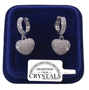 Orecchini Cuore Doppia Faccia pl. Oro Bianco 18K con Cristalli Zirconi - Foto 1 di 6