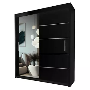 Modern Lyon Sliding Door wardrobe Cabinet bedroom in 5 sizes&4 colors with LED - Picture 1 of 32