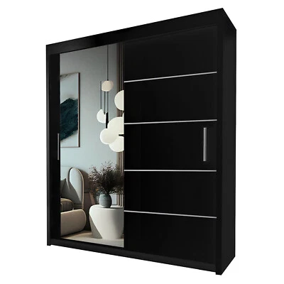 Modern Lyon Sliding Door wardrobe Cabinet bedroom in 5 sizes&4 colors with LED