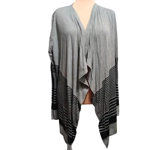 Liz Lange Maternity XXL Gray Black Stripe Drape Front Open Long Sleeve Cardigan - Picture 1 of 9