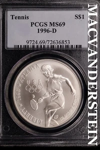 1996-D Tennis Commemorative Silver Dollar - PCGS MS69 - No Reserve #SLG351 - Picture 1 of 2