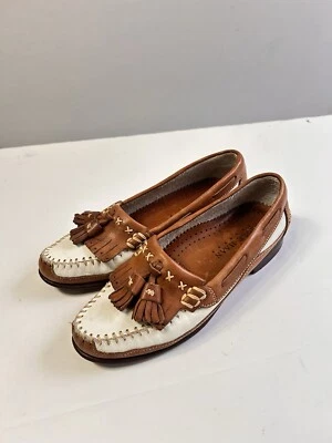 Cole Haan страны мокасины коричневый/белый кожаный кисточки Kiltie Moc носок туфли Sz 5,5 - Изображение 1 из 4