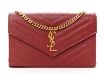 PERFECTA Cartera Grande Saint Laurent YSL Monograma con Cadena en Cuero Caviar Rojo Foto 1 de 4