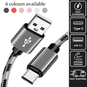3ft 6ft 10ft Braided 3A USB C Cable USB A to Type C Fast Charging Charger Cord - Picture 1 of 12
