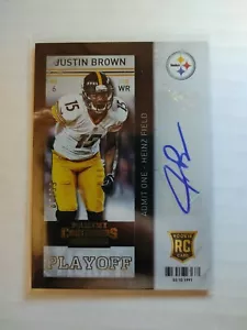 2013 Panini Contenders Pittsburgh Steelers novato Justin Brown autógrafo 80/99 - Imagen 1 de 2