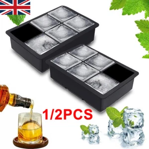 1/2Pcs 6 Grids - Silicone Ice Cube Tray Large Mold Giant DIY Maker Square Tray - Picture 1 of 13