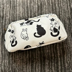 Black Cat Zip Bag Cosmetic Case Kitty Corduroy Pouch Soft Cute Cat Lady Gift - Picture 1 of 8
