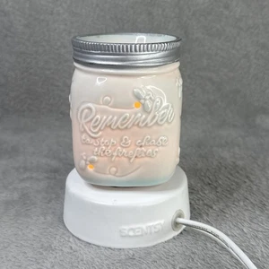 Scentsy Chasing Fireflies Ceramic Blue Mason Jar Wax Warmer And Bulb By Heidi - Picture 1 of 9