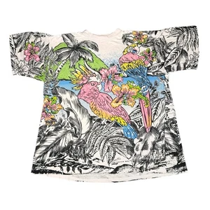 Vintage 90s Safari Papageien AOP Single Stitch T-Shirt Size XXL - Bild 1 von 7