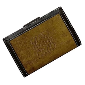 Loewe Bifold Wallet Ec-22495 Brown Beige Anagram 21.09.11 Leather Suede Fold Gam - Picture 1 of 10