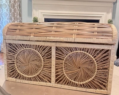 Wicker Rattan Sunburst Storage Chest Split Reed Medium - Image 1 of 4
