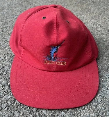 De Colección Ralph Lauren Polo Club Marlin Strapback Sombrero Spellout Rojo RARO 80s 90s Foto 1 de 4