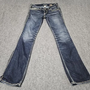 Silver Bootcut Jeans 28x32 McKenzie Pocket Flaps Low Rise Notched Hems Blue - Picture 1 of 11