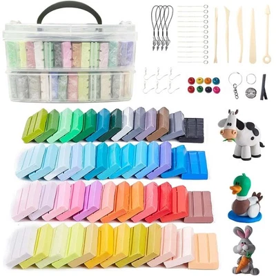 50 Farben Polymer Ton-Set Modelliermasse Lufttrocknend Kinderknete mit Zubehör - Bild 1 von 4
