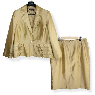KASPER 2 pcs Suits Skirt Blazer Jacket Size 18 Champagne Ruffles Business Formal - Image 1 of 4
