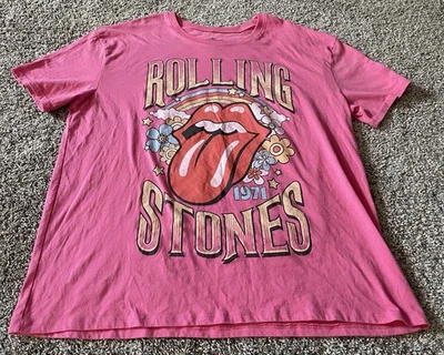 Rolling Stones 1971 UK Tour Shirt Vintage Retro Women XXL Pink Crewneck Band Tee - Image 1 of 4