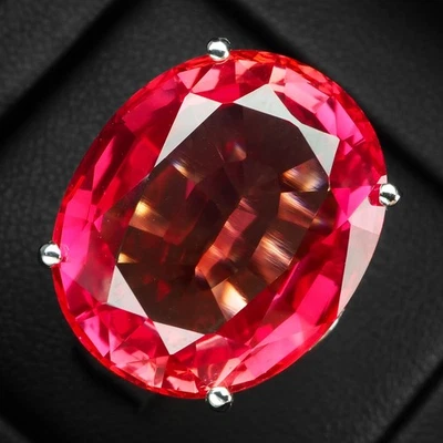 Anillos de regalo X'mas - Zafiro rosa al atardecer 27,85 quilates de plata de ley 925 hechos a mano Foto 1 de 4