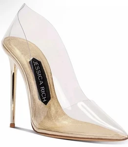 Jessica Rich Women’s “Fancy” Stiletto Pump Clear Vinyl Gold - Size 37 - NIB $215 - Picture 1 of 3