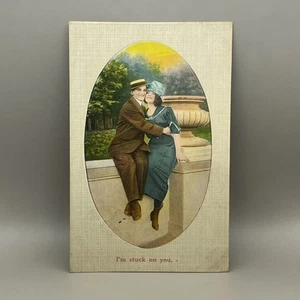 Antique Postcard Theochrom Series 1296 Romance Scene Stuck On You Divided Back - Picture 1 of 2