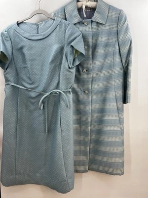 VTG Shift Dress With Overcoat Jacket Set Baby Blue Retro 60’s Classy Saks Large - Image 1 of 4