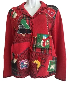 Cardigan Planet & Company ricamato rosso Natale tessuto Holiday Petite Medium - Foto 1 di 12