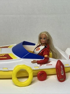 Vintage Baywatch Barbie Lifeguard Rescue Speed Boat Plus Doll Accessories Mattel - Picture 1 of 12