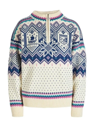 Women's M Dale of Norway 2025 Trondheim 1/4 Zip Wool Knit Sweater Indigo/Orchid - Image 1 of 4