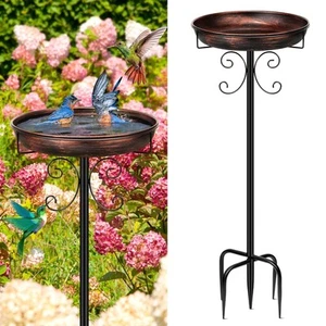 35-Inch Metal Bird Bath - Freestanding Outdoor Garden Patio Yard Decor - Picture 1 of 7