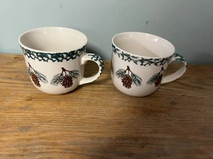 Vintage FOLK CRAFT Tienshan Pine Cone Collection COFFEE or SOUP MUG Set of 2 - Picture 1 of 8