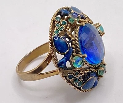SAJEN 深蓝色/绿色宝石金色鸡尾酒戒指 尺寸 8.75 — 第 1/4 张图片