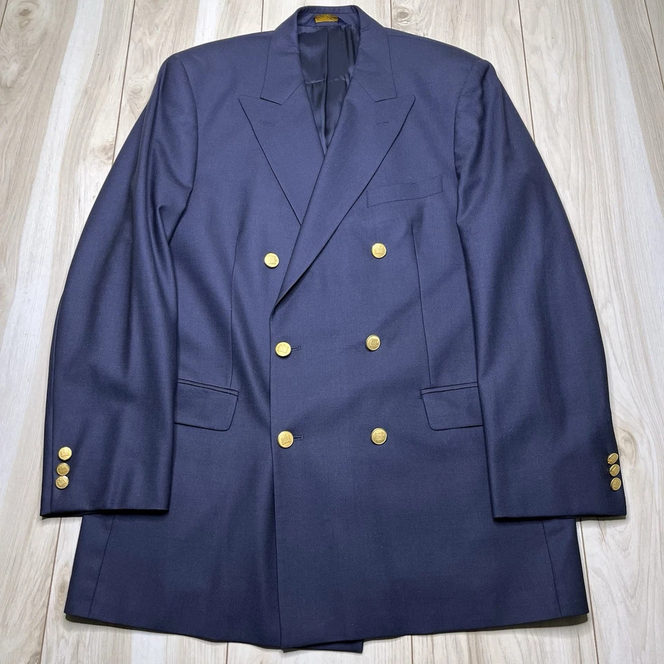 Brooks Brothers Brooksease Double Breasted Gold Button Blazer Mens 41L Navy Wool - Image 1 of 4