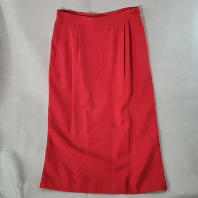 Vintage Valentino Miss V Pencil Skirt Size 40 6 Red Linen 27 Long Pockets - Image 1 of 4
