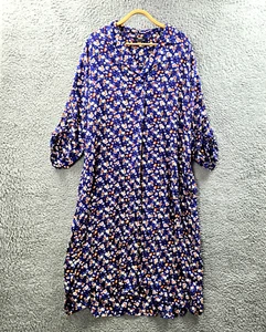 Sara Womens Shift Dress Plus Size 18 Blue Tan White Floral 3/4 Sleeve Collared - Picture 1 of 15