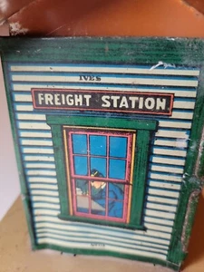 Antique Ives No 115 Toy Train Railroad Tin Freight Station Building O Gauge - Picture 1 of 8