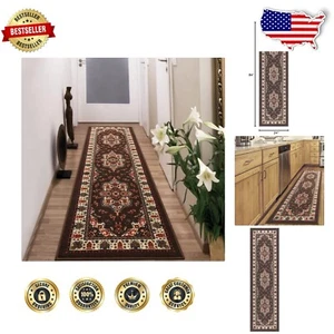 Stilvoller 2' x 7' Orientalischer Niedrigflor Läufer Teppich - Ideal für Eingänge und Flure - Bild 1 von 11