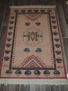 4x5 ft. Alfombra de lana Shirvan Kilim hecha a mano - Imagen 1 de 10