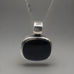 Mexico 1970s Taxco Retro/Modernist Onyx Pendant Necklace Square/35/925Signed/18 - Picture 1 of 12