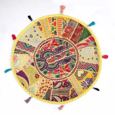 22" Pillow/Seat Cover Throw/Bean Bag Large With Bohemian Patchwork Yellow - Image 1 of 2