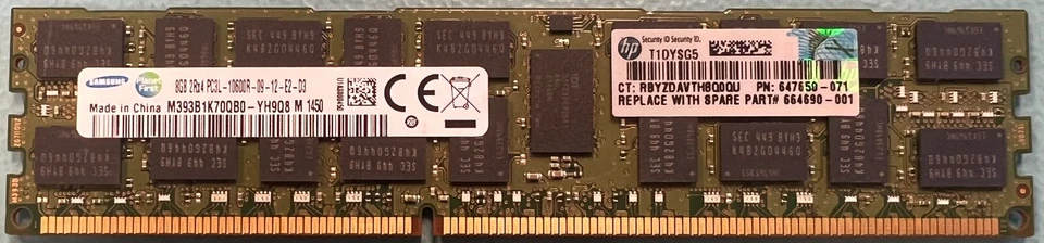 HP 647650-071 8GB PC3-10600 DDR3-1333Mhz RDIMM Server Memory RAM - Image 1 of 1