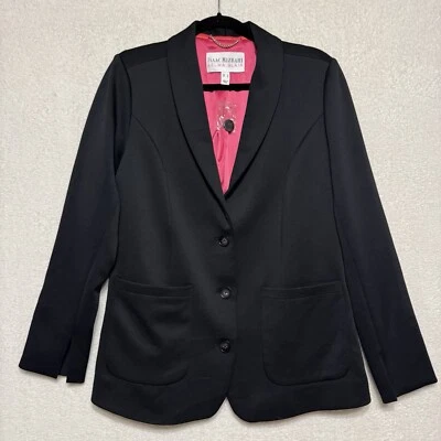 Blazer Isaac Mizrahi Selma Blair Para Mujer S Negro Rosa Satinado Elegante Puño Abatible NUEVO Foto 1 de 4
