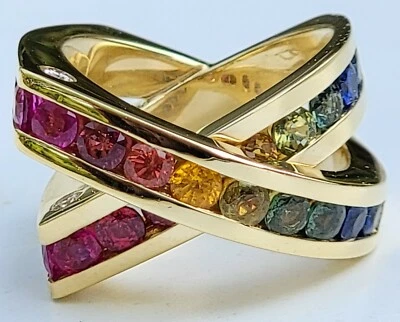 Anillo de diamantes con zafiro multicolor de oro de 18k - zafiro arco iris - joyería inmobiliaria 23,3 g Foto 1 de 4