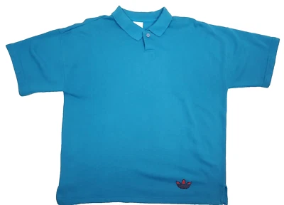 Vintage 80s ADIDAS Shirt Trefoil Logo Sweatshirt Polo Blue Medium short sleeve - Image 1 of 4