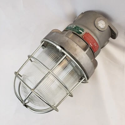 Vintage Industrial Russell & Stoll Explosion Proof Caged Light Fixture Maritime - Image 1 of 4
