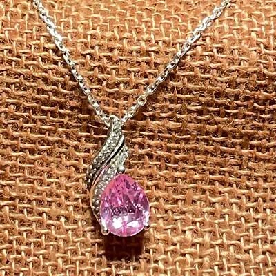 VAHAN Silver Pink Sapphire Teardrop Pendant and Rolo Chain Necklace - Image 1 of 4