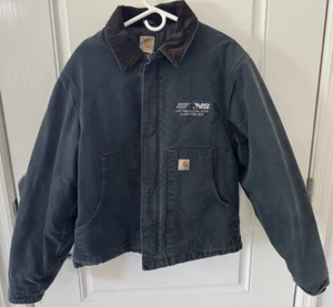 Carhartt Chore Jacket J02 Black 44 Regular Corduroy Collar Distressed - Picture 1 of 24